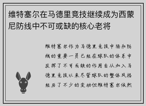 维特塞尔在马德里竞技继续成为西蒙尼防线中不可或缺的核心老将